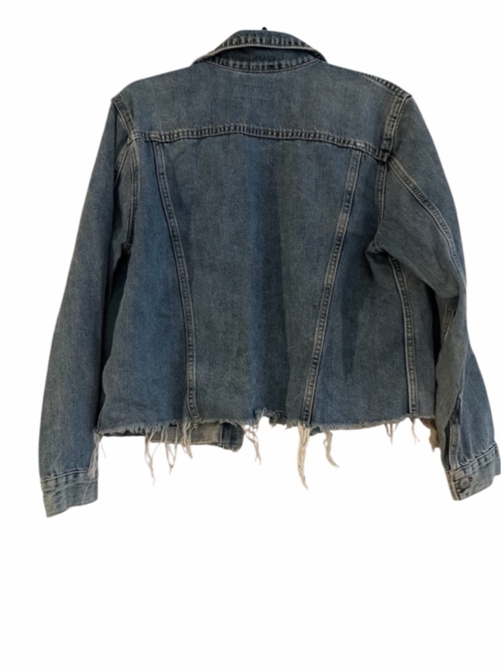 Lucky Brand Cropped Denim Jacket - Fringed Hem - Soft & Stretchy - Size Large - Picture 2 of 8
